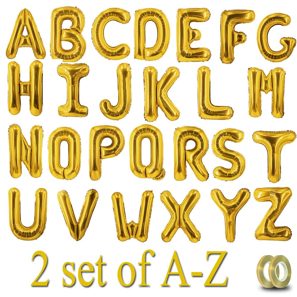 52 Pcs Gold Letter Balloons Foil Alphabet A To Z Balloons Diy Personalized Phrase Banner For Baby Shower Wedding Party Supplies