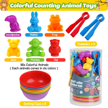 Counting Animals Color Sorting Matching Games With Sorting Bowls Montessori Sensory Early Educational Toys Learning Fine Motor Skill & Counting Math Toys Gift For 3 4 5 Year Old Boys Girls