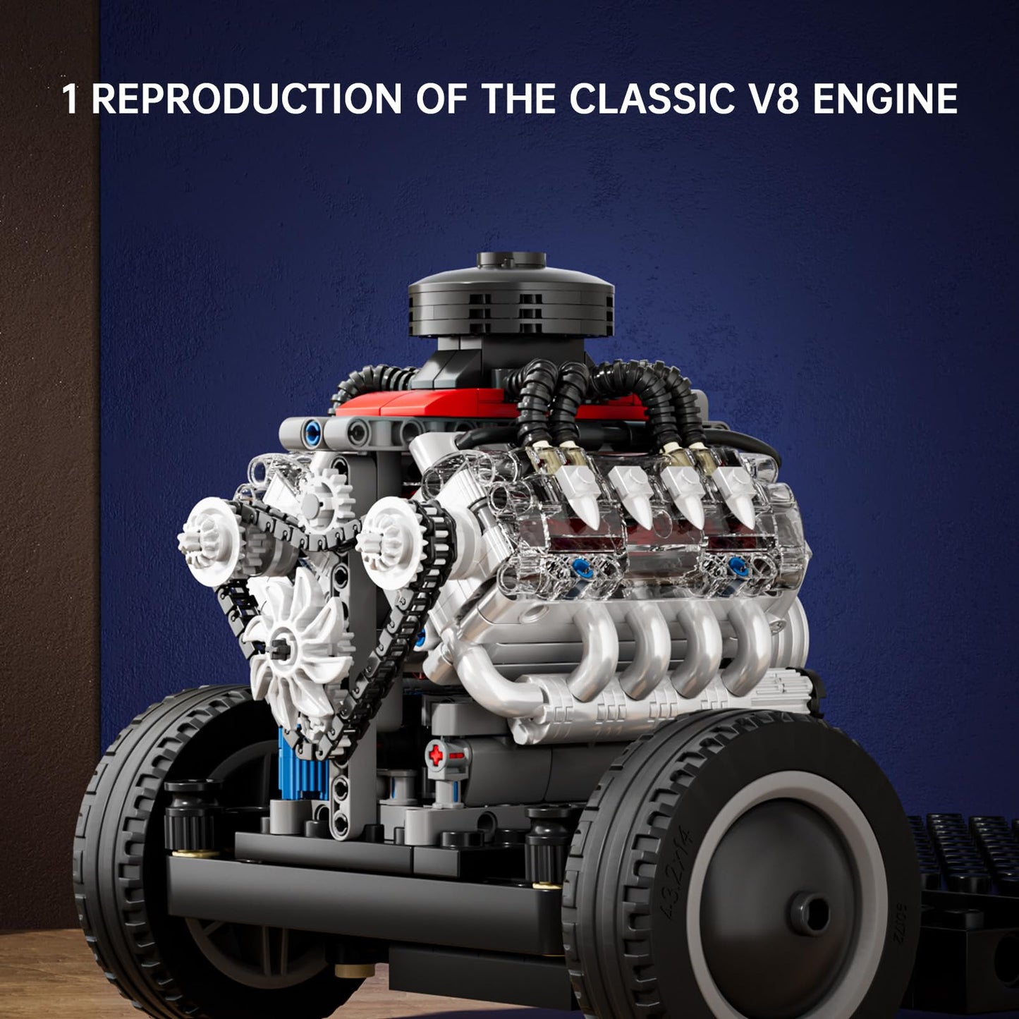 Mould King Mini V8 Engine Kit - 487 Pcs STEM Toy for Teens & Adults, 4.4"x6.1"x5.4", Plastic, Model FT-10171-