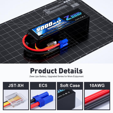 Zeee 4S Lipo Battery 9000mAh 14.8V 100C RC Lipos EC5 Connector with Metal Plates Compatible for Xmaxx RC Car RC Truck RC Tank RC