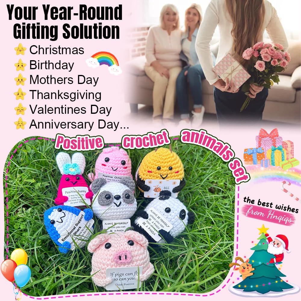 Hnqiqs 25PCS Crochet Animals Birthday Gifts for Women Men, Positive Crochet Animals Bulk Anniversary Christmas Encouragement Gif