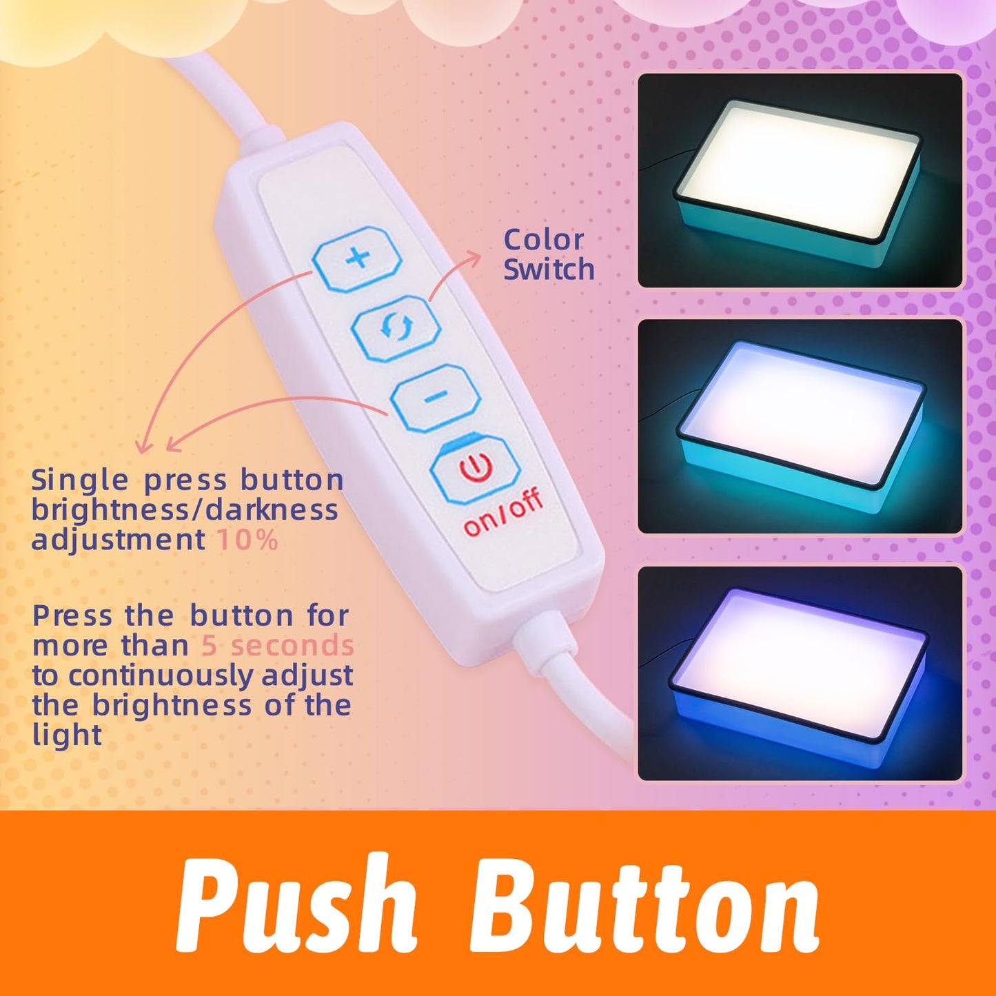 PreTrans Sand Painting Light Box - Kids Light Table for Creative Art, 3 Color Temperatures & 10 Brightness Levels, Classroom & H