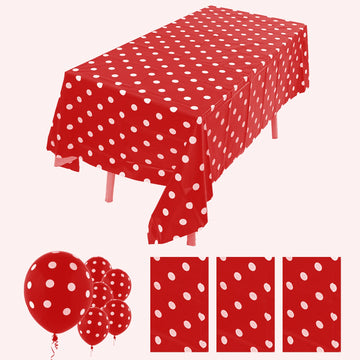 Zjdhpty 3Pack Plastic Table Cloth Disposable For Rectangle Tables, Red Polka Dot Table Cloths For Birthday Christmas And Mickey