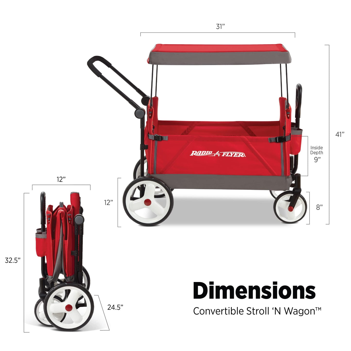 Radio Flyer Stroller Wagon With 5-Point Harnesses, Rear Brake, And Push Pull Handle, Red