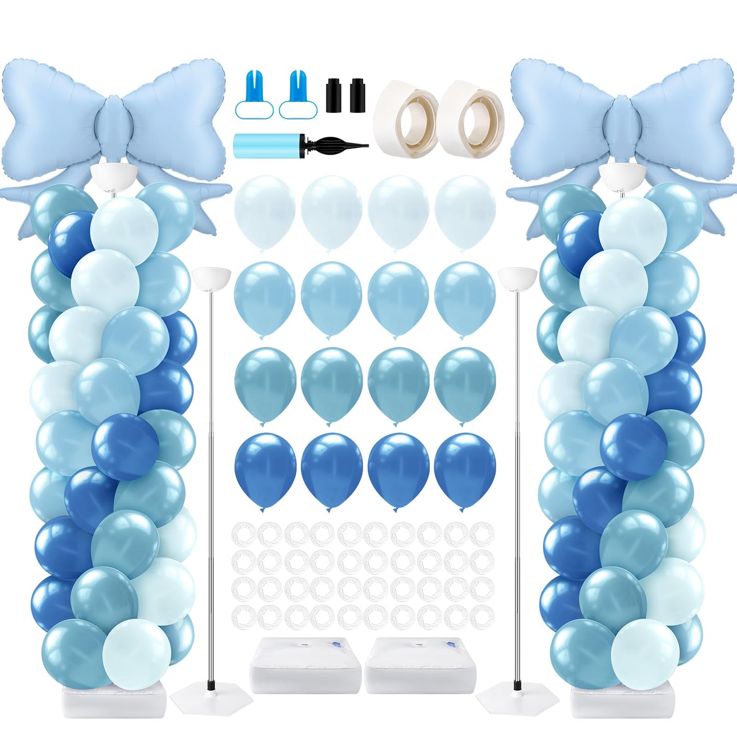 Kasyat Dusty Blue Bow Balloon Column Stand Kit Retro Baby Blue Balloon Arch Garland Kit Bow Decor for Boy Baby Bridal Shower Bir