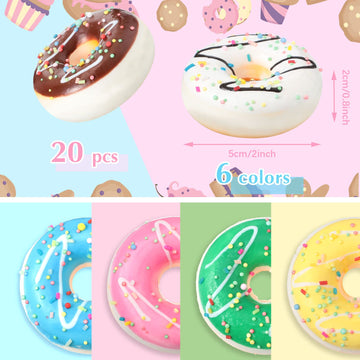 Herdear 20 Pack Rainbow Donut Stress Balls 2Inch Stress Relief Donuts Foam Party Favors Donut Fidget For Shop Decorations Birthd