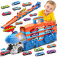 TERRAMUS Dinosaur Transport Truck Car Toy for Kids - 3 in 1 Ejection Folding Track Toys w/Sound, Portable Truck with 8 Race Cars