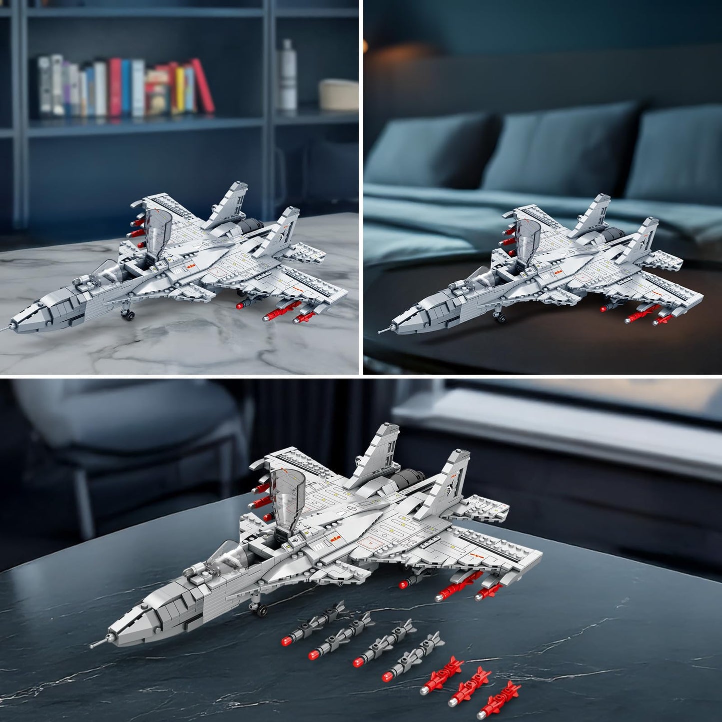 Reobrix J-15 Fighter Jet Building Set Military Air Jet with Movable Wings Single Seater Fighter 33028 Aircraft Model Kits Military Displays Gift for mature-themed Teens Boys 14+ 1066PCS