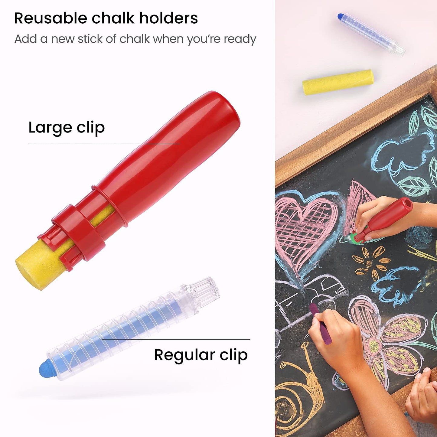 Arteza Kids Sidewalk Chalk Set - 36 Jumbo Washable Pieces with 4 Fun Shapes, Clips, Game Guide & Storage Tote for Outdoor Play