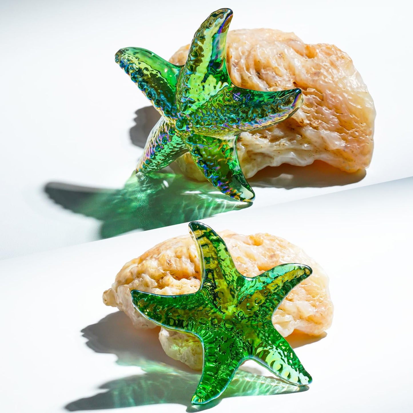 H&D HYALINE & DORA Glass Starfish Green Handmade Glass Sea Animal Figurine Mini Starfish Collectible Ornament for Beach Decor