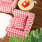Dollhouse Couch With Pillow 1 12 Scale Miniature Sofa Arm Chair Living Room Furniture Wooden Fabric Frame Single Reading Chair Artificial House Room Scene Decoration (Plaid)