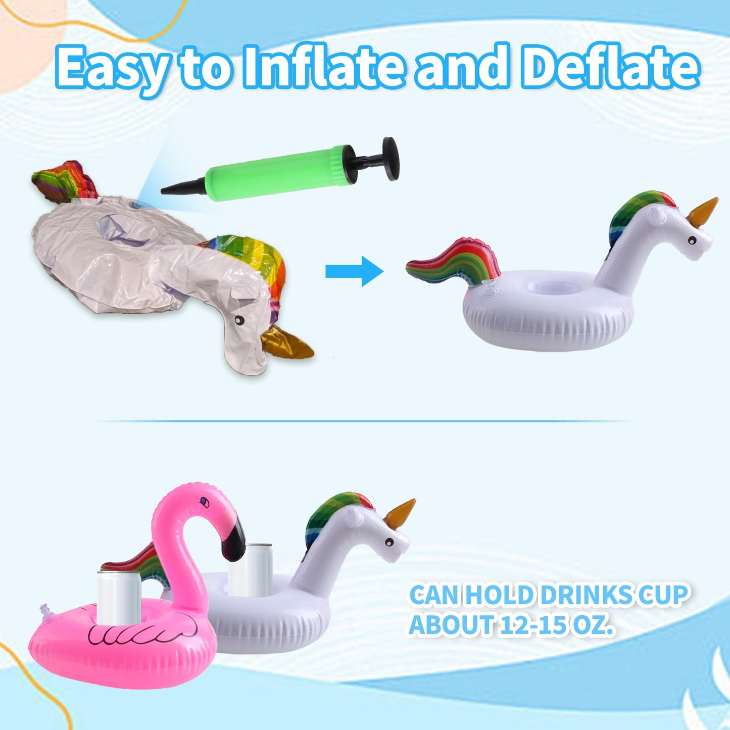 Inflatable Drink Floats, Blovec 15 Pack Inflatable Drink Holders Cup Coasters Swimming Drink Holder With Air Pump For Summer Poo