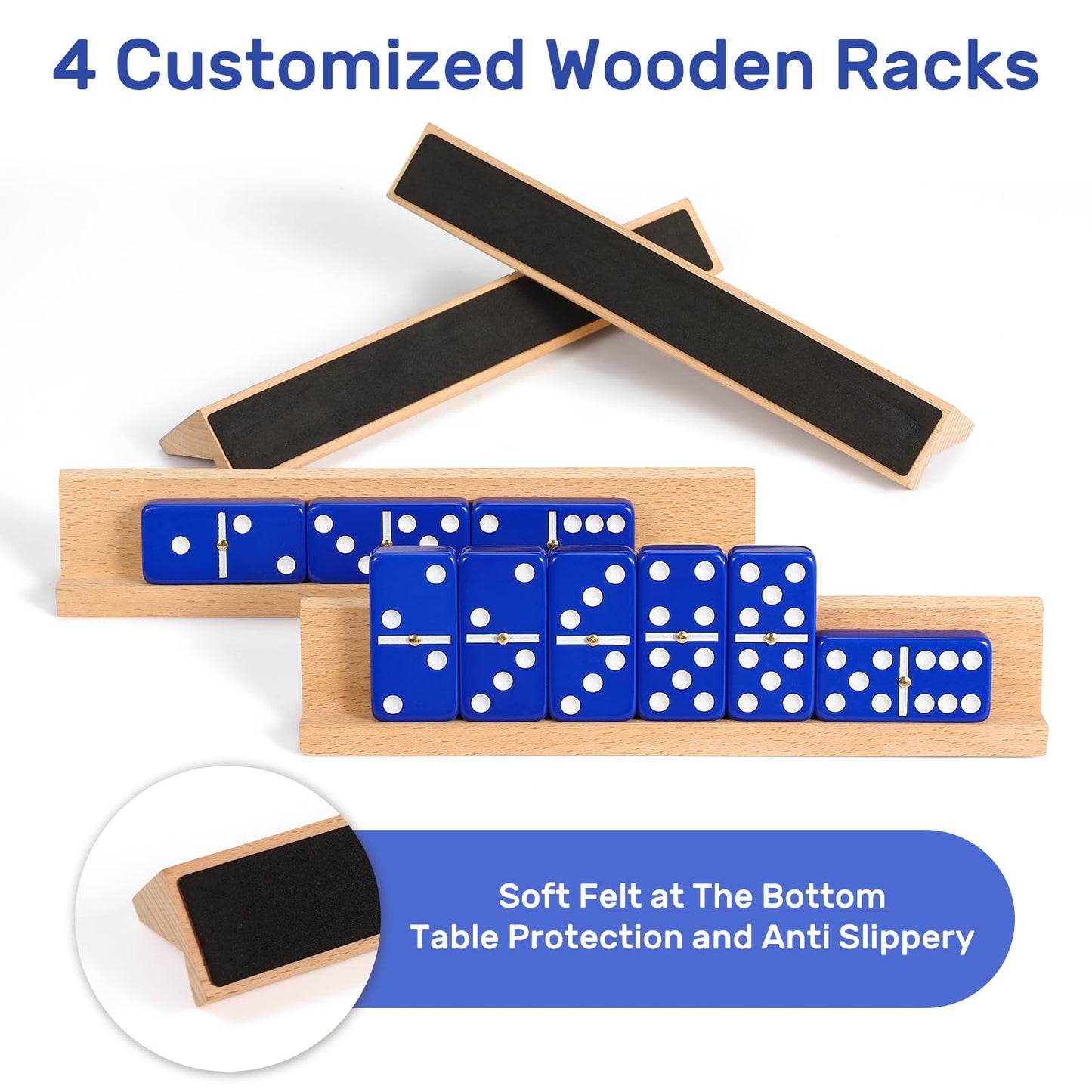 uvcany Dominoes Set for Adults with 4 Wooden Racks/Trays, Double Six Travel Portable Case 6 Tiles Holders, 28 Dominos Family Boa