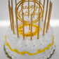 24 Count Tall Thin Metallic Gold Slow Burning Birthday Candles in Holders, and Matching Classy Cake Topper for Special Custom Bi
