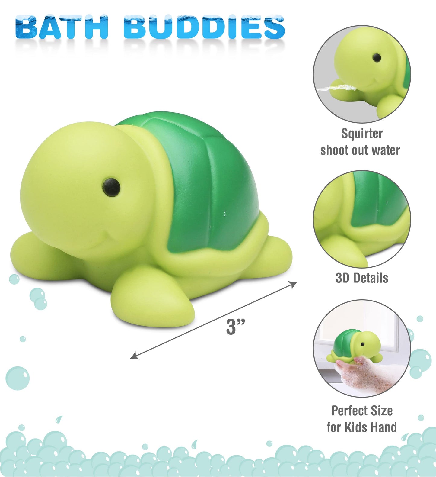 Puzzled DolliBu Sea Turtle Bath Buddy Squirter - Green Rubber Bath Toy for Toddlers, Small Floating Water Squirter, Model 2746