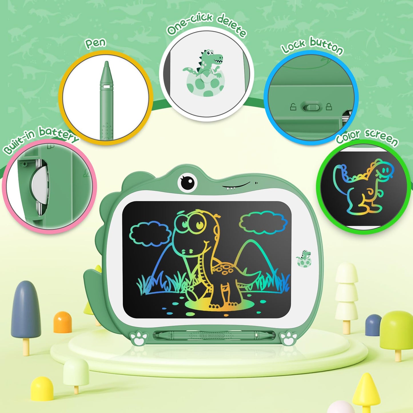 Genialba 8.5 Inch Dinosaur LCD Drawing Tablet Writing Board Toddler Toy Educational Toys Birthday Christmas Gifts Toys for 3 4 5