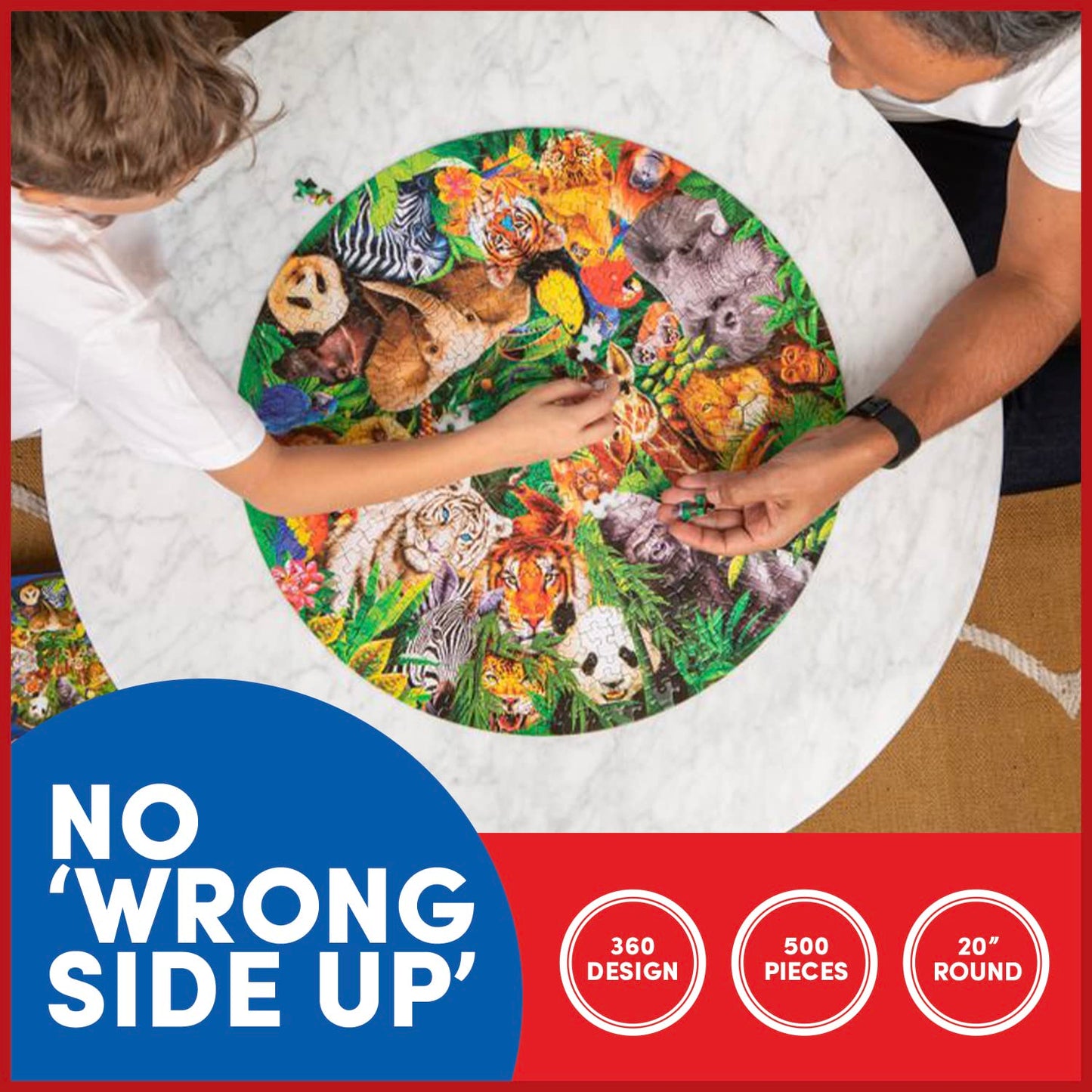 A Broader View Wild Animals Round Table Puzzle - 500 Pieces, Jigsaw Puzzles For Adults & Kids, Suitable For Groups Of 2 Or More,