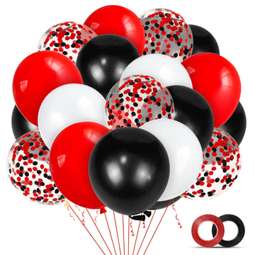 68Pcs Red Black White Latex Balloons 12 Inch With Black Red Confetti Balloons For Birthday, Wedding, Baby Shower, Graduation Pok