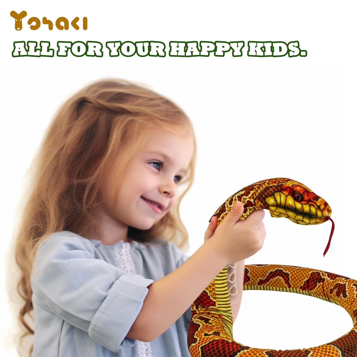 YOHAKI 59'' Snake Plush Toy - Giant Cuddle Toy, Soft Plush, Red-orange Corn Snake, Perfect Gift for Kids, Birthday Party Prop