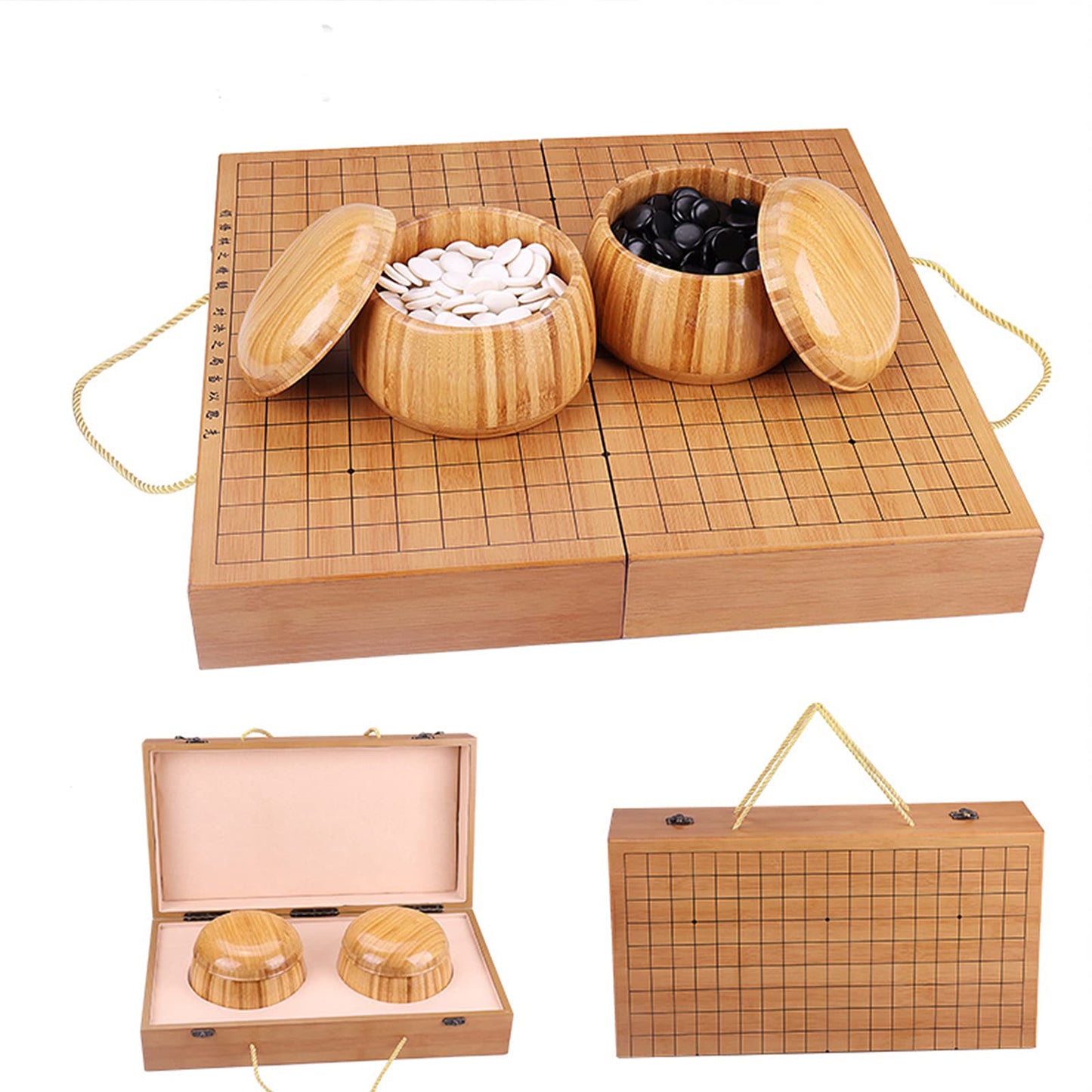 19X19 / Go Game Sethigh Grade Gift Box Board With Single Convex Melamine Stones And Bamboo Bowls Set