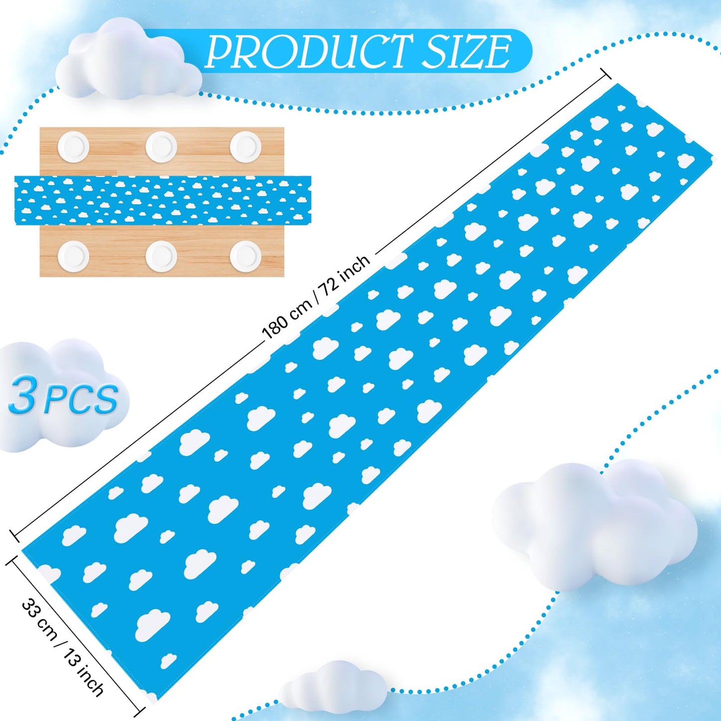 Oudain Cartoon Story Table Runner 13 x 72 Inch Blue Sky White Cloud Tablecloth Party Supplies Table Decor for Baby Shower Boy Gi