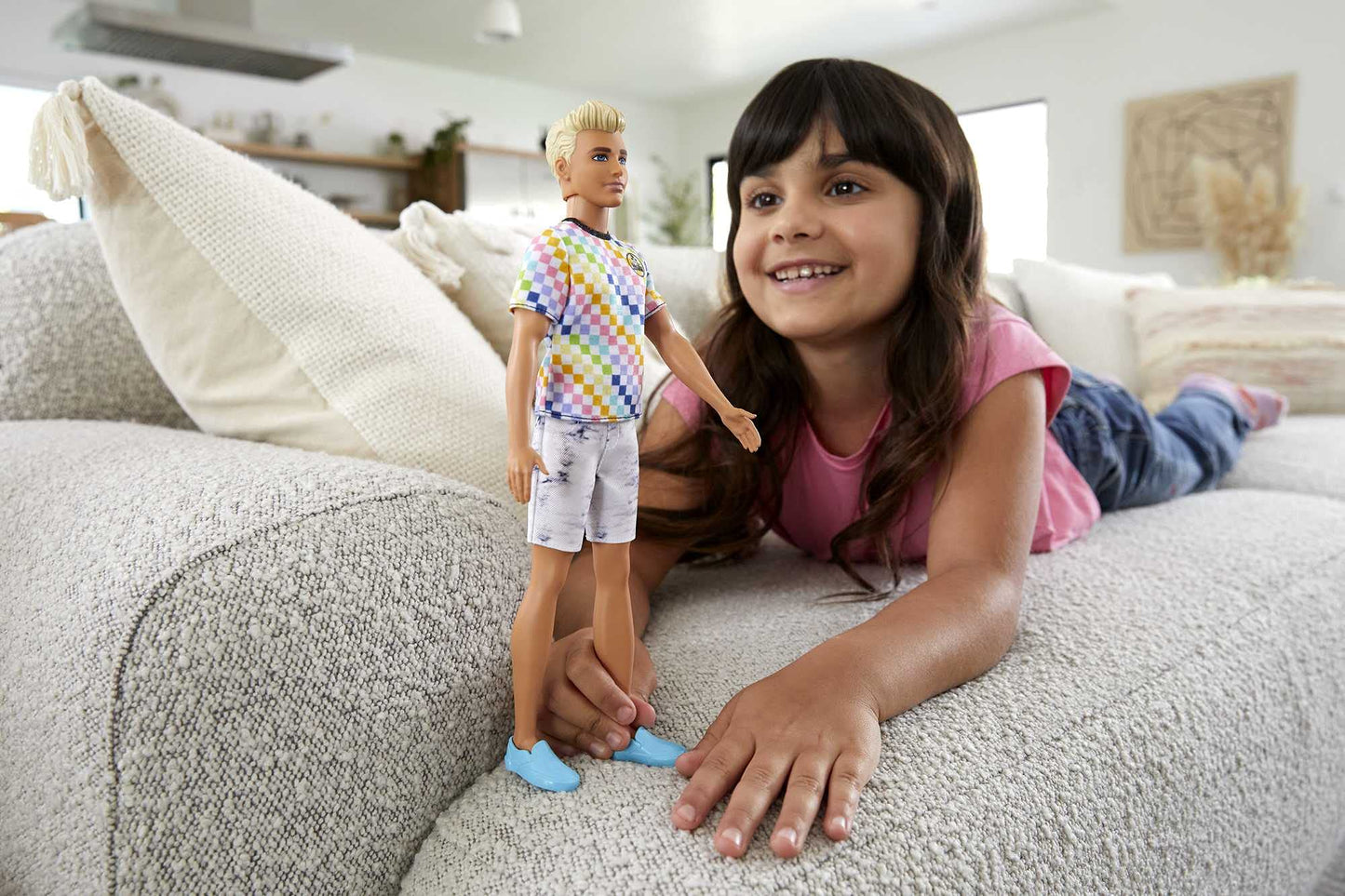 Barbie Ken Fashionistas Doll #174 With Sculpted Blonde Hair Wearing A Surf-Inspired Checkered Shirt, Stone Wash Denim Shorts & W