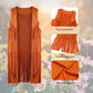 Cuteshower Girl Hippie Costume 70S 60S Hippie Outfits For Girls Halloween Cosplay Party (Brown, 8-9 Years)