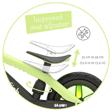 Chillafish Bmxie Glow Lightweight Balance Bike With Light-Up Wheels When Riding, For Kids 2 To 5 Years, 12-Inch Airless Rubberskin Tires, Adjustable Seat Without Tools, Pistachio