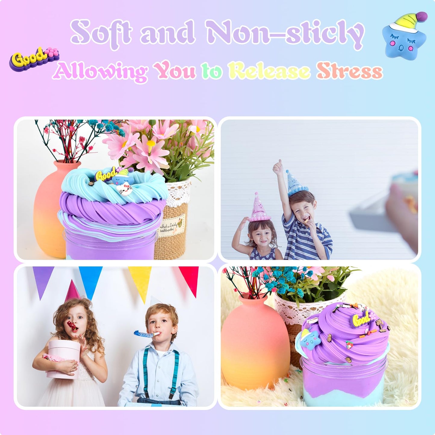 Two-Toned Scented Slime,5.5 Oz.Smooth Slime,Grape Scented,2 Fun Slime Charms Add Ins,Pre-Made Slime For Kids,Great 6 Year Old To