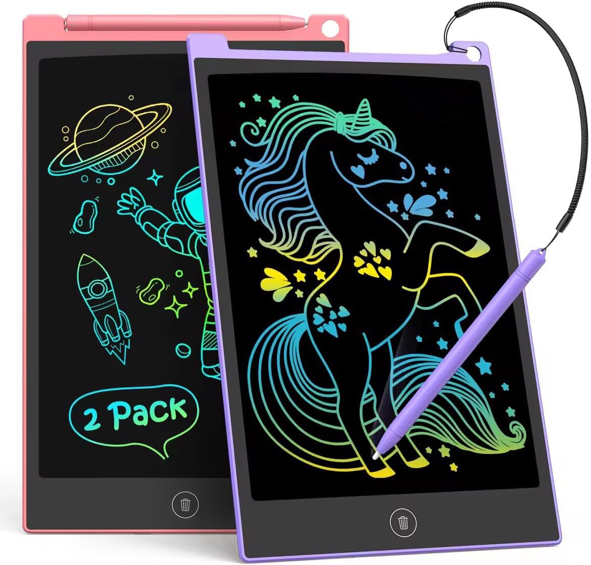 TECJOE 2 Pack 10 Inch LCD Writing Tablet, Colorful Doodle Board Electronic Drawing Pads, Kids Travel Games Learning Toys Christm