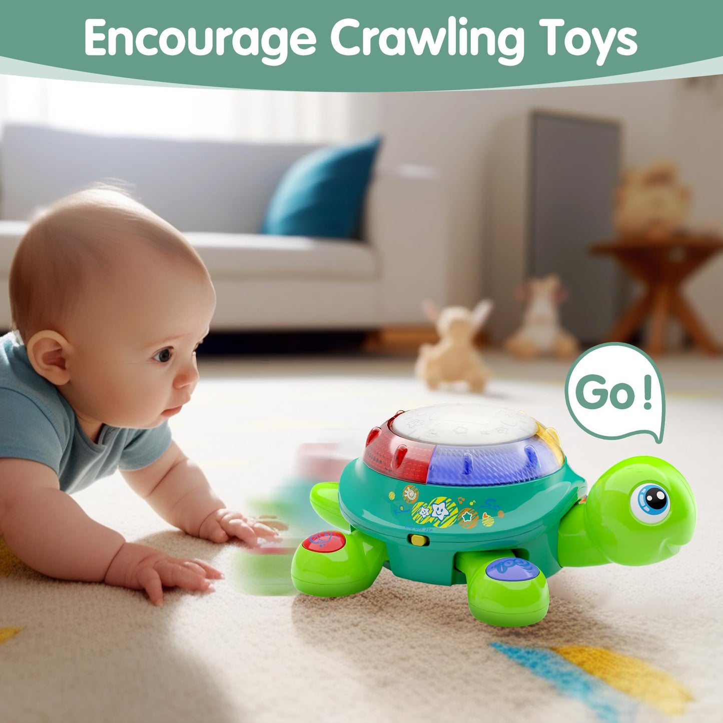 iPlay, iLearn Baby Musical Turtle Toy - Bilingual Learning, Light & Sound, Large, Yellow, Ideal for 6-12 Months, Educational Gift