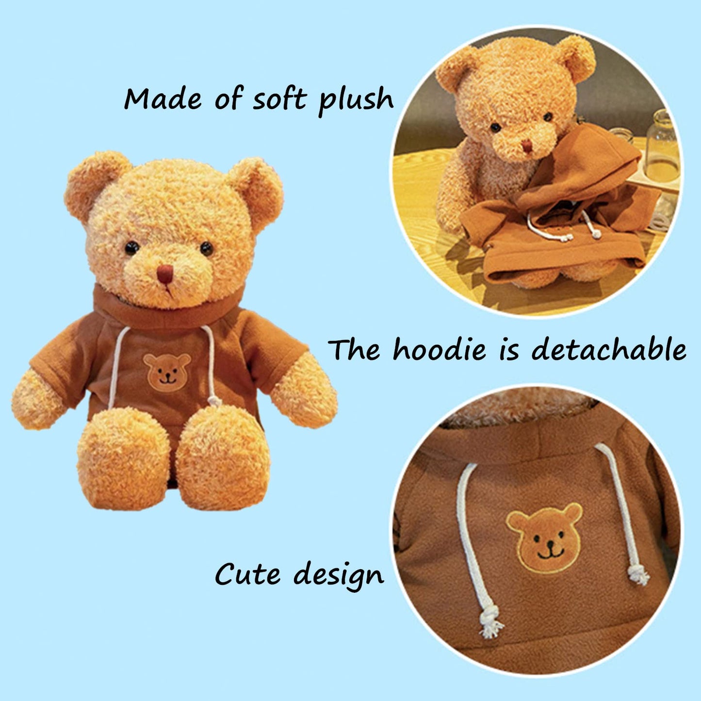 Bsvome 11.8 Inches Teddy Bear Stuffed Animals Soft Plush Cute Teddy Bear With Hoodie Doll For Boys Girls (Red)