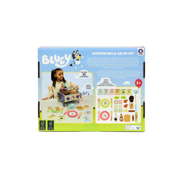 BLUEY - Wooden BBQ and Salad Set, 33-Piece Colorful Playset with Tongs and Food Pieces - Realistic Role-Play & Imaginative Fun f