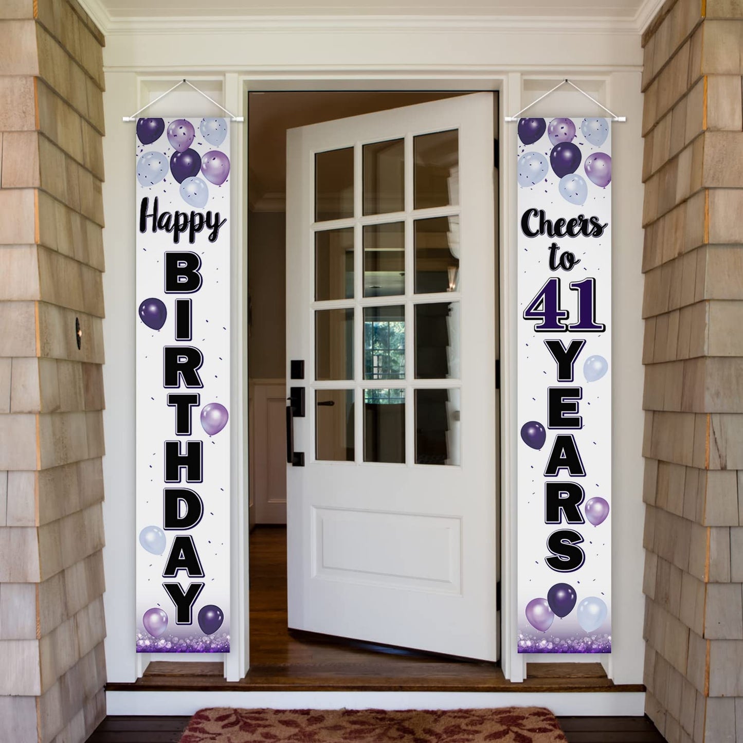 LASKYER Happy 41st Birthday Decorations,41st Purple Balloon Birthday Theme Door Hanging Banner Sign,41 Years Old Bday Party Supp