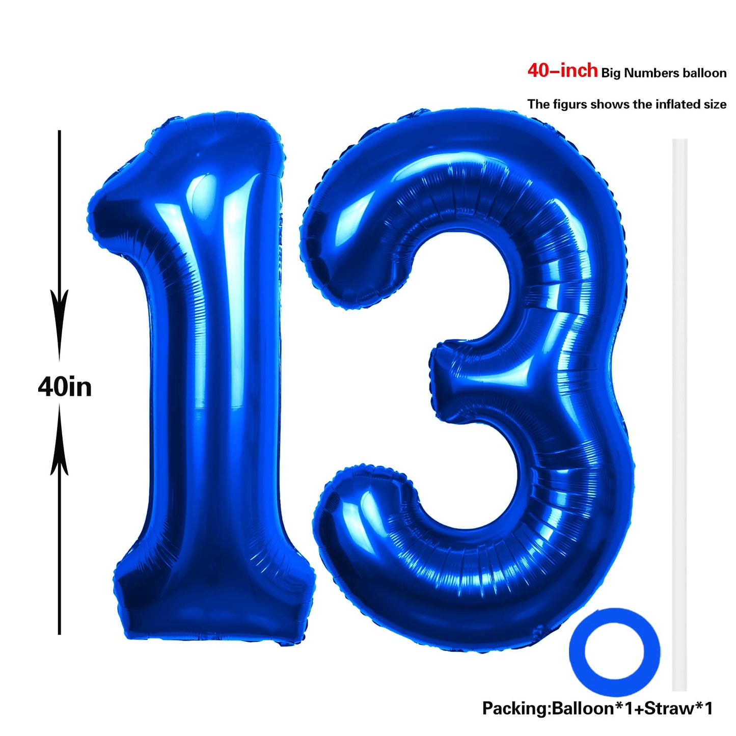40 Inch Number 13 Balloon Blue Jumbo Giant Big Large Number 13 Foil Mylar Blue Balloons 31Th Birthday Party Anniversary Decorati