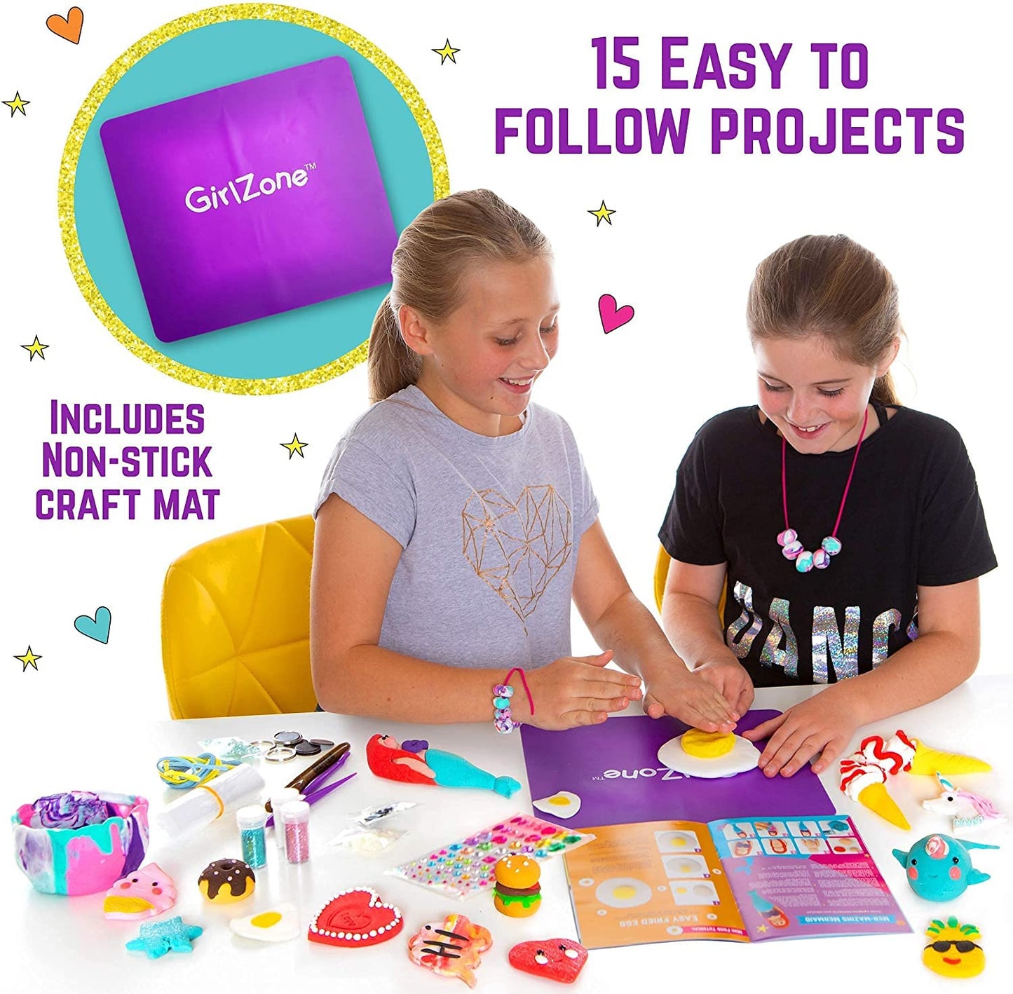 Girlzone Air Dry Clay Ultimate Craft Kit, Over 100 Piece Kids Modeling Clay Set, Air Dry Clay For Kids With No Baking Required, Arts & Crafts For Girls Age 3+ (Regular Size)
