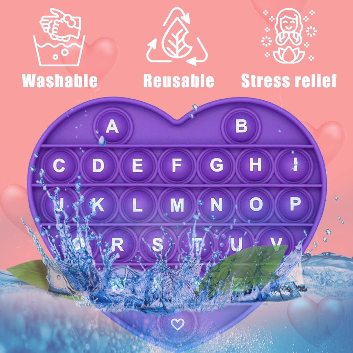 Petbsnvb Purple Heart Shaped Pop Bubble Valentines Fidget Toy With Letters And Numbers, Xmas Gift Sensory Toy With Alphabets Kids Birthday Party Classroom Prize Stress Reliever
