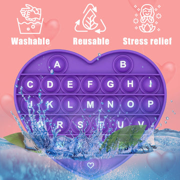 Petbsnvb Purple Heart Shaped Pop Bubble Valentines Fidget Toy With Letters And Numbers, Xmas Gift Sensory Toy With Alphabets Kids Birthday Party Classroom Prize Stress Reliever