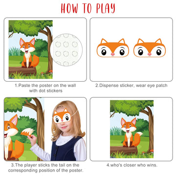 Astaron Pin The Tail On The Fox Party Game With 30 Tail Stickers For Forest Farm Birthday Supplies Pin Game, Boys Girls Animal Party Favors Christmas Decorations