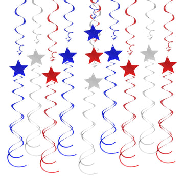 jiebor 30Pcs Red White and Blue Decorations Star Swirl Garland Banner Hanging for Memorial Day 4th Of July Independence Day Labo