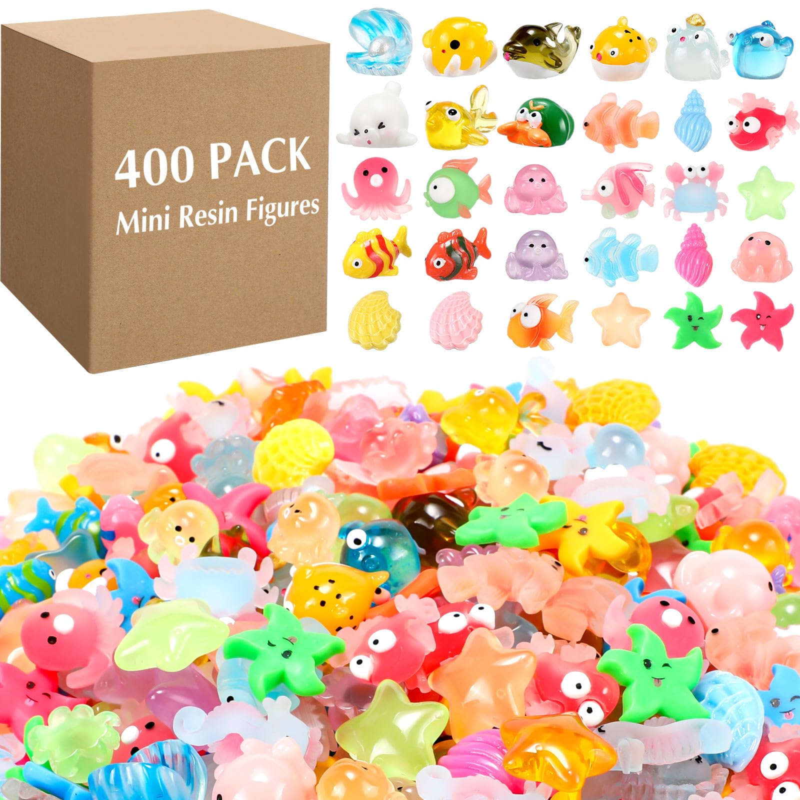 Barydat 400 Pcs Mini Resin Animals Figures Bulk For Pranks Tiny Hide Crafts Starfish Sea Animal Micro Landscape Aquarium Miniature Toys Stuff For Garden Valentine'S Day Party Favors Gifts Decoration