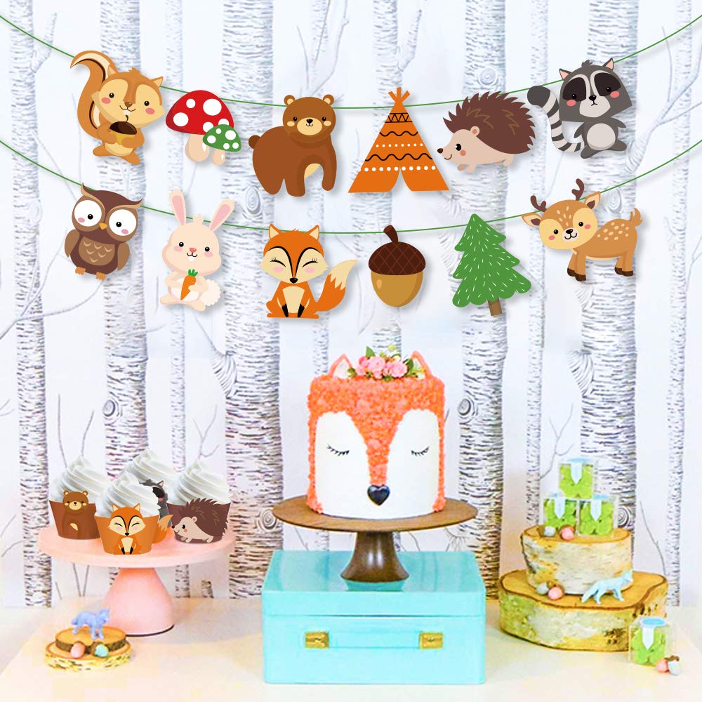 Cc Home Woodland Creatures Banner Forest Animal Friends Bunting Banner For Kids,Boys,Baby Shower,Birthday Party Decoration