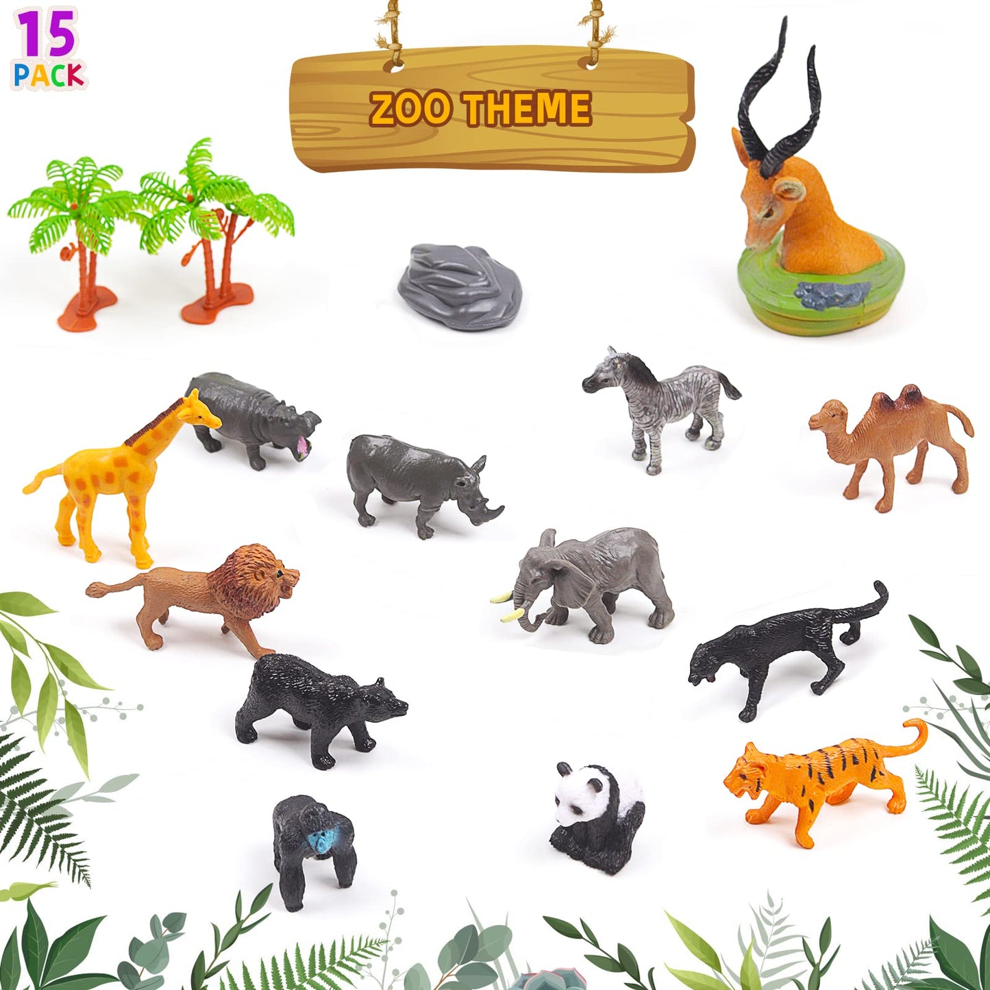 Unique Kids Mini Wild Animals 15-Pcs Figure Set | Realistic Sensory Tube Playset For Toddlers 3-5, Party Favors