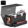 Uaono Card Deck Box For Mtg, Double Card Storage Box With 2 Commander Display & 1 Dice Tray, Fits 200+ Double Sleeved Cards, Card Organizer For Ccg Tcg Sports Cards (Black Gray)