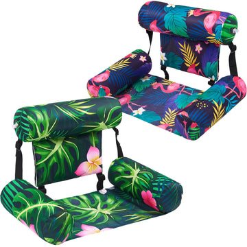 Wernnsai Inflatable Pool Chair Float For Adult - 2 Pack Fabric Pool Float Hammock Adjustable Floating Pool Lounge Chairs For Swimming Pool Beach Lake (Flamingos & Green Plants)