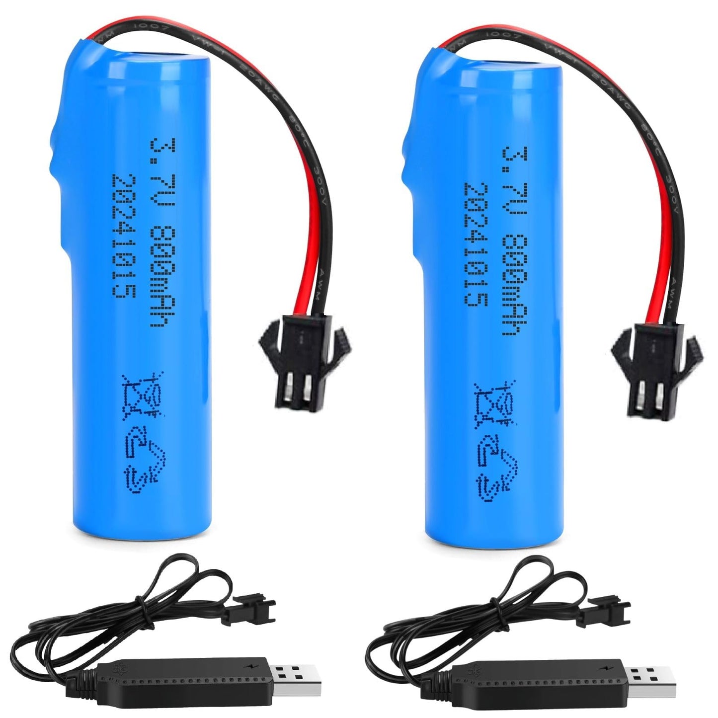 HaiNXC 2 Pack DC 3.7V 800mAh Li-ion Rechargeable Battery for Toy Car, Double Sided RC Stunt Car, Small RC Boat, Tumbling Amphibi
