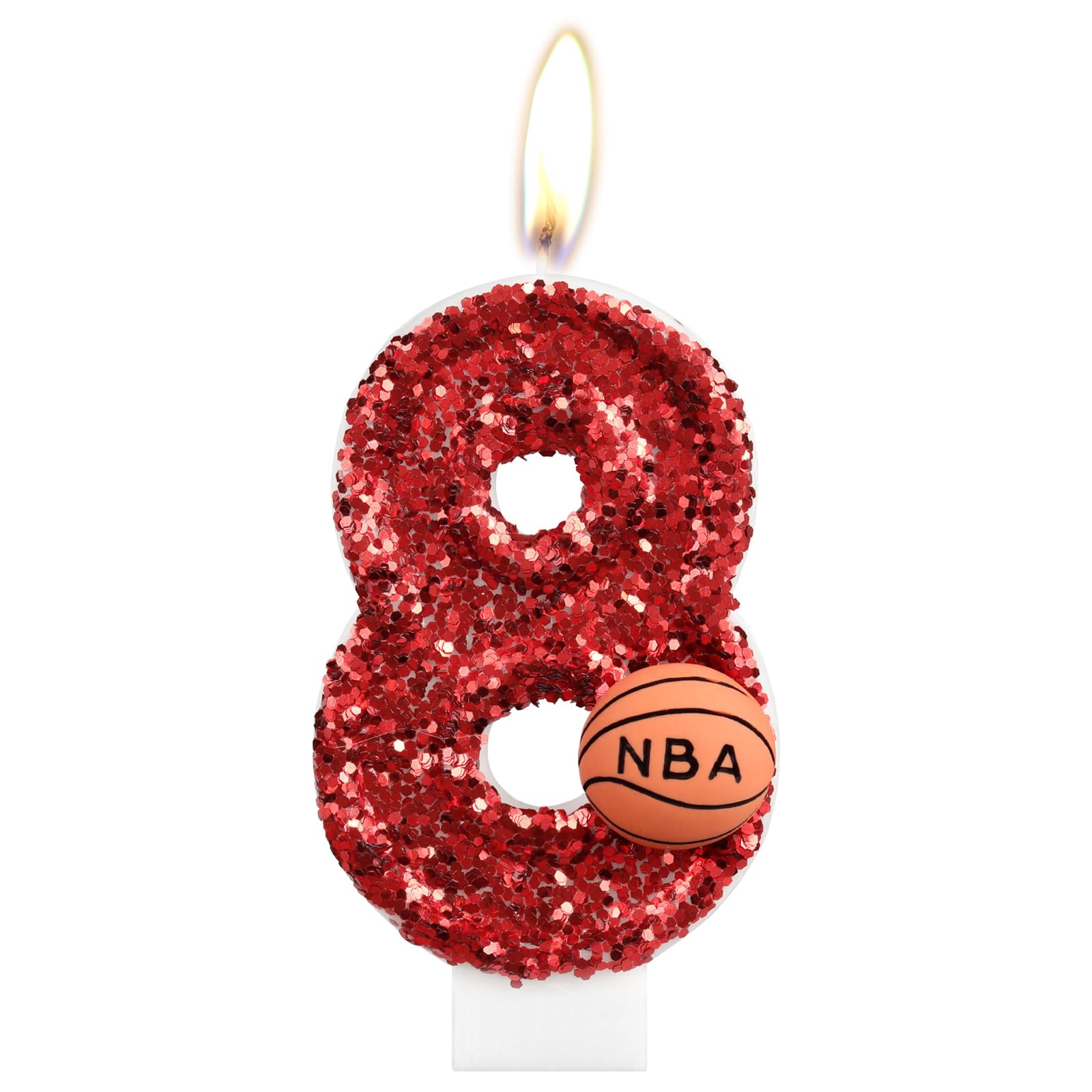 iNINGER Birthday Candle Number 8 Red NBA Birthday Cake Candle with Red Basketball Birthday Candle 8th,Birthday Party Kids Adults