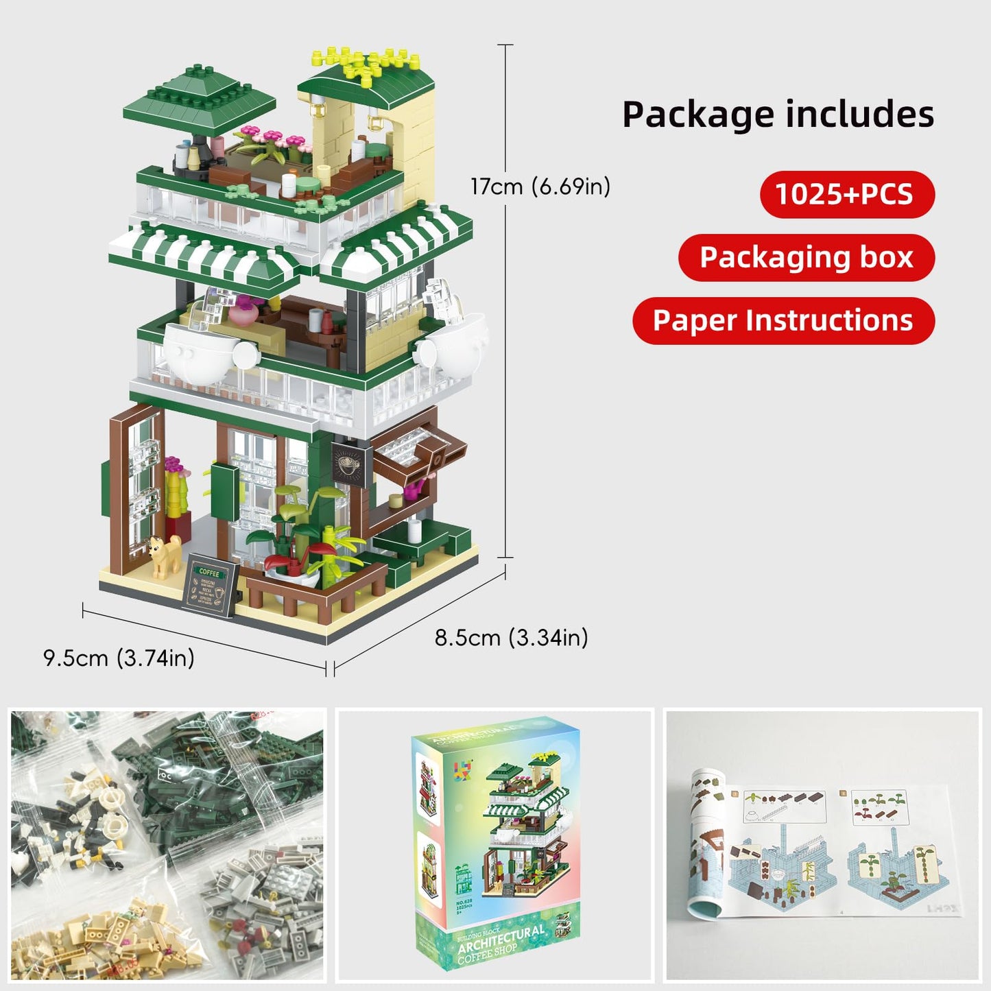 XIU City Cafe Building Block Toys (1025pcs) Mini Brick Street View Building Block Set  MOC Coffee Shop Streetscape Block Kit for mature-themeds  Creative Gifts idea for mature-themed Kids Age 8 10 12 14+