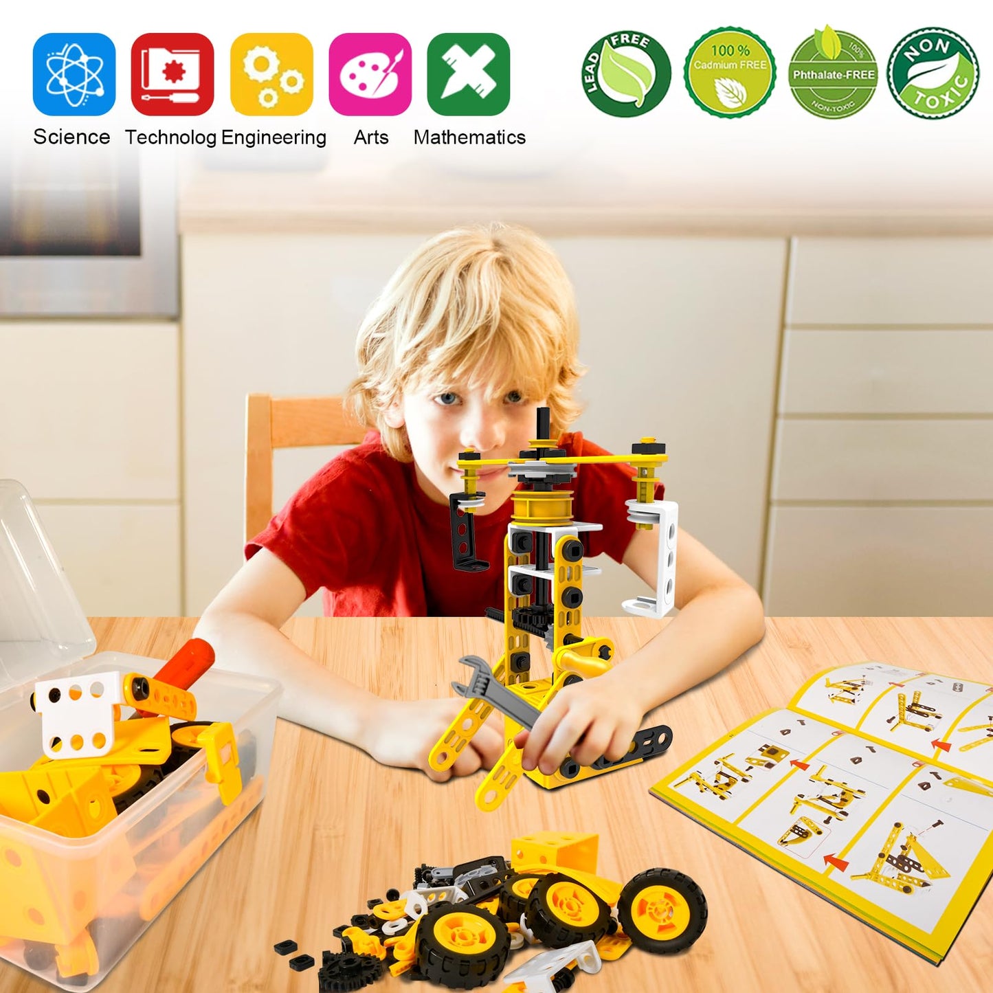 Hometter Building Toys For Age 5-12 Year Old Boys Gift, 6 In 1 Engineering Excavator Toys, Kids Stem Learning Toys Educational Building Kit