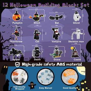 Halloween Party Favors Toys For Kids, Halloween 12 Pieces Building Blocks Toy Gift With Ghost Witch Cat Pumpkin Haunted Mini Cut